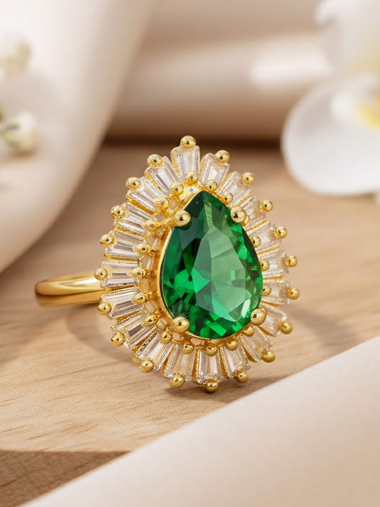 Gold Plated Green AD Adjustable Ring for Women