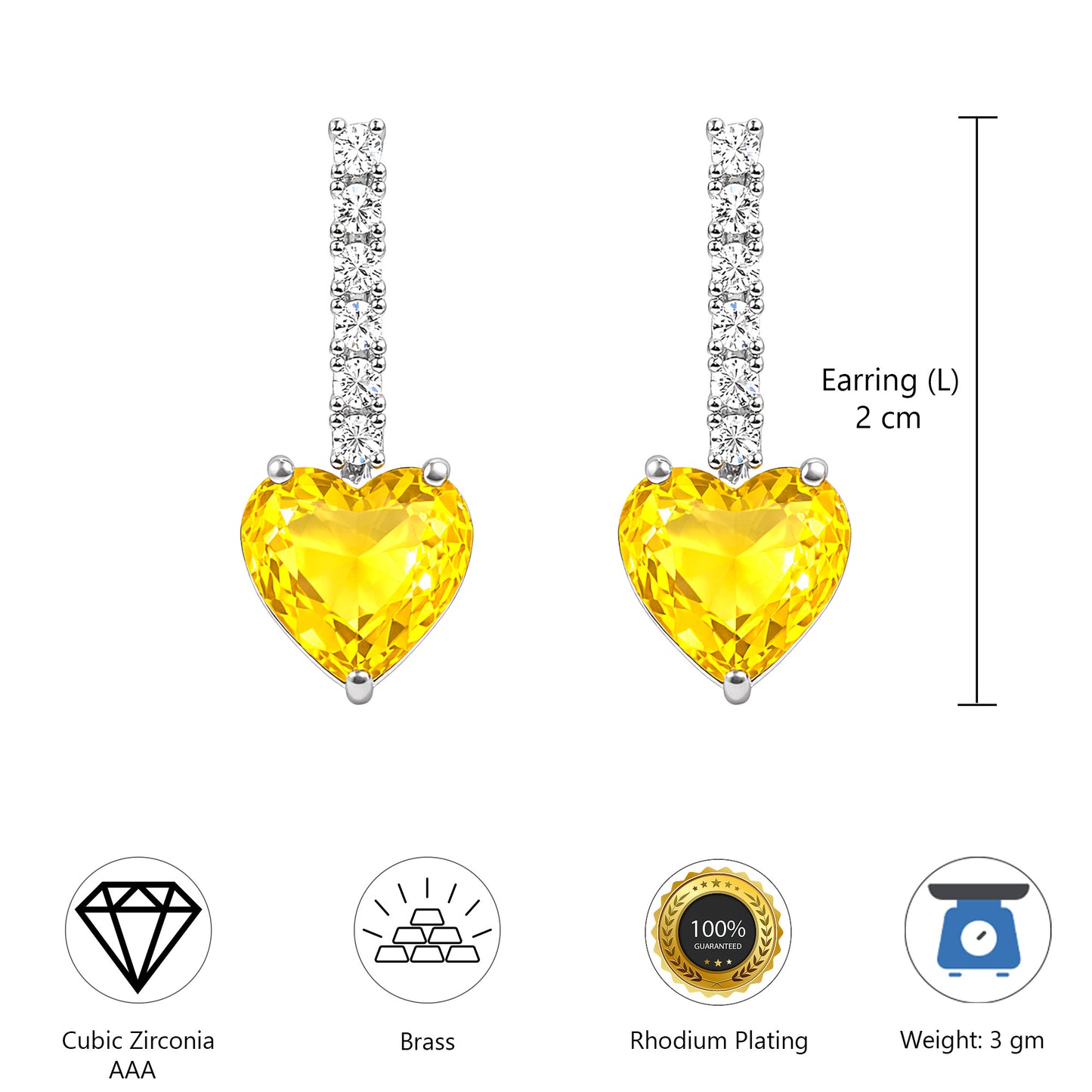Silver Plated Yellow Heart AD Drop Earrings for Women