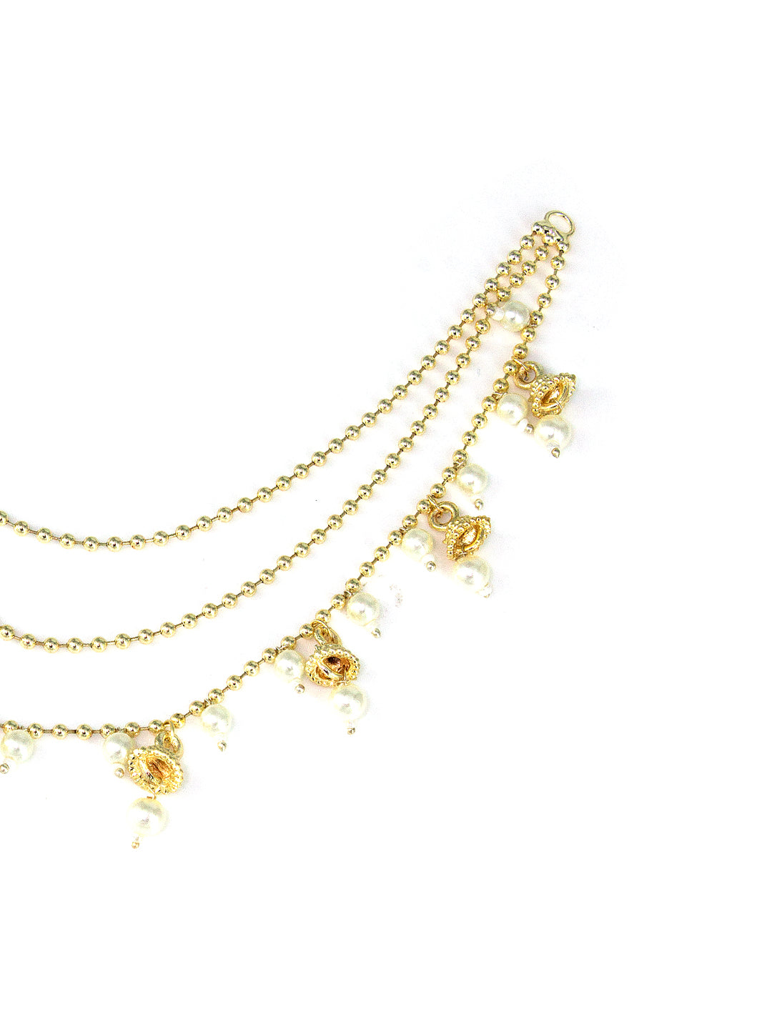 Gold-Plated 3-Layered Beads & 7 Jhumki Drop Ear Chain