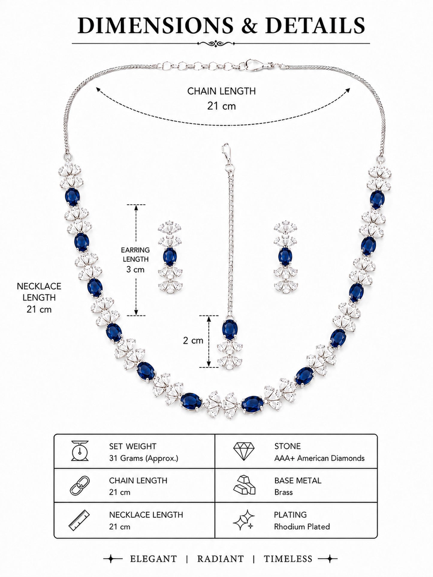 Silver Plated Blue AD Jewellery Set for Women