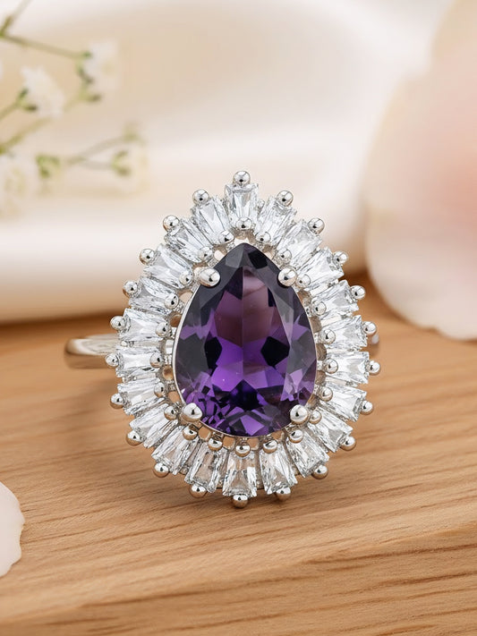 Silver Plated Purple AD Adjustable Ring for Women