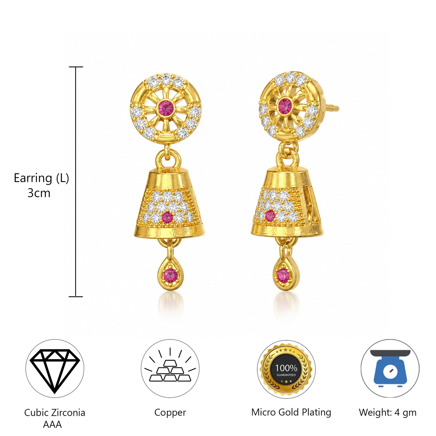 Micro Gold Plated AD Jhumki Earrings for Women