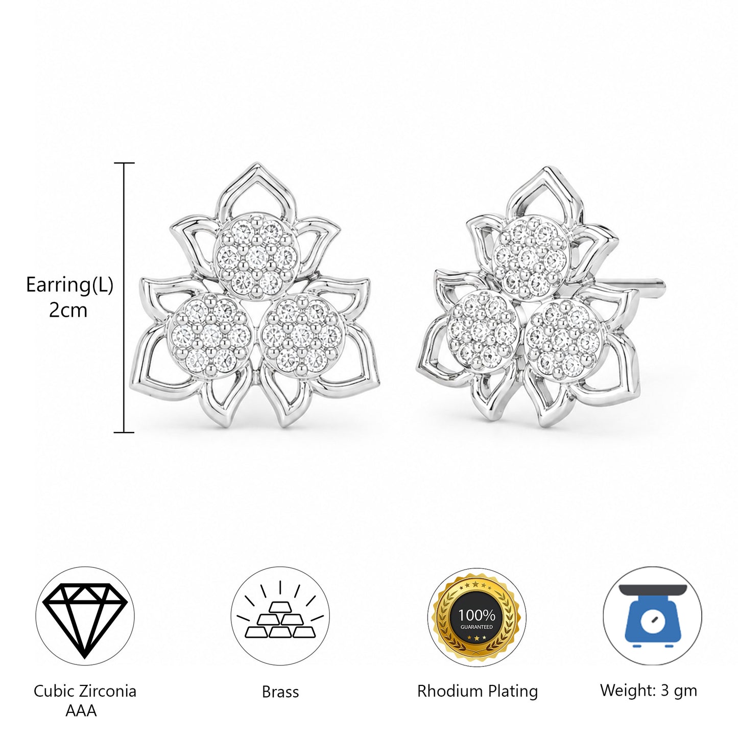 Silver Plated AD Studs Earring for Women