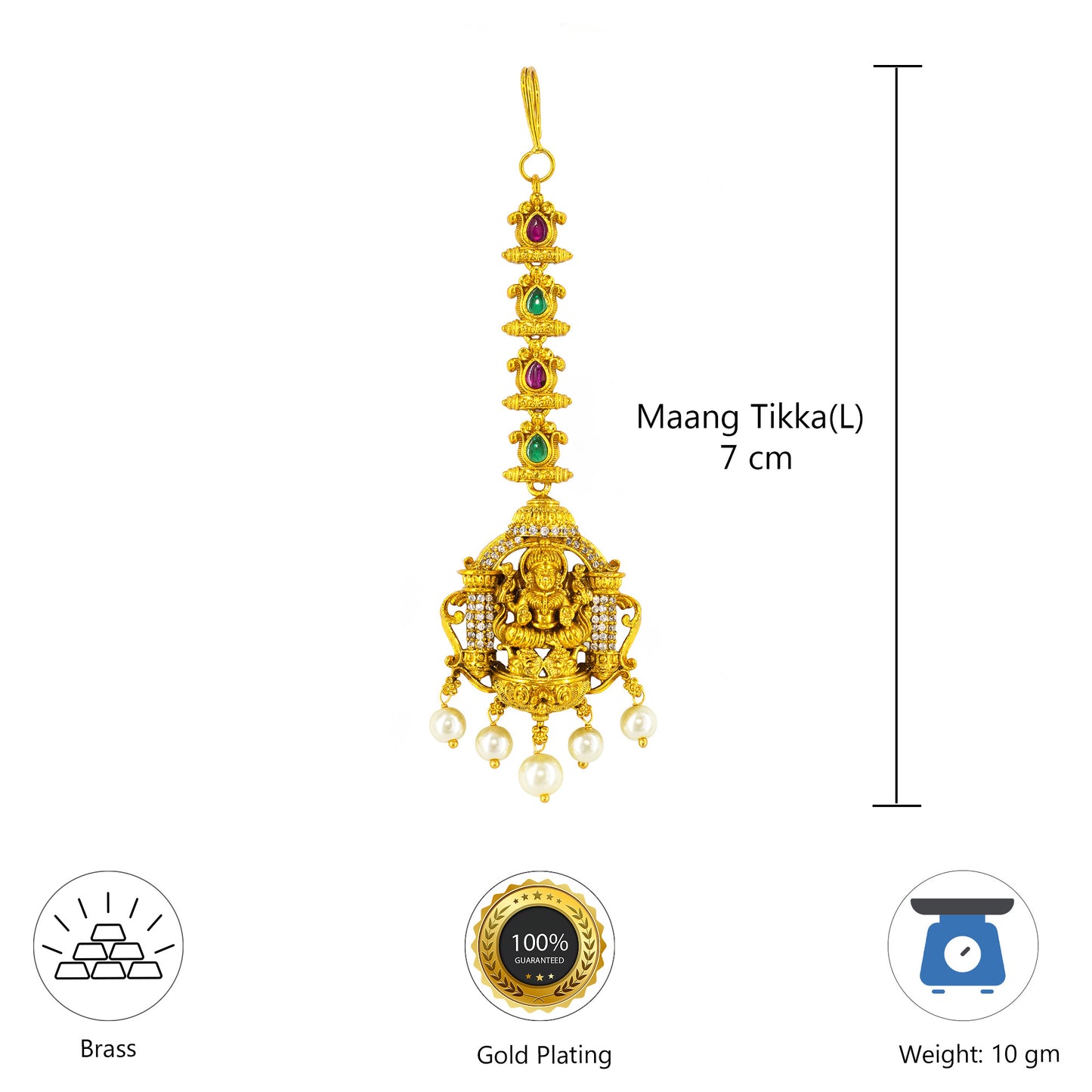 Gold Plated AD Temple Maang Tikka for Women
