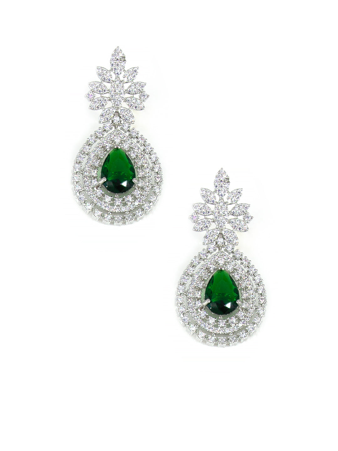 Rhodium-Plated Green Statement AD-Studded Bridal Jewellery Set