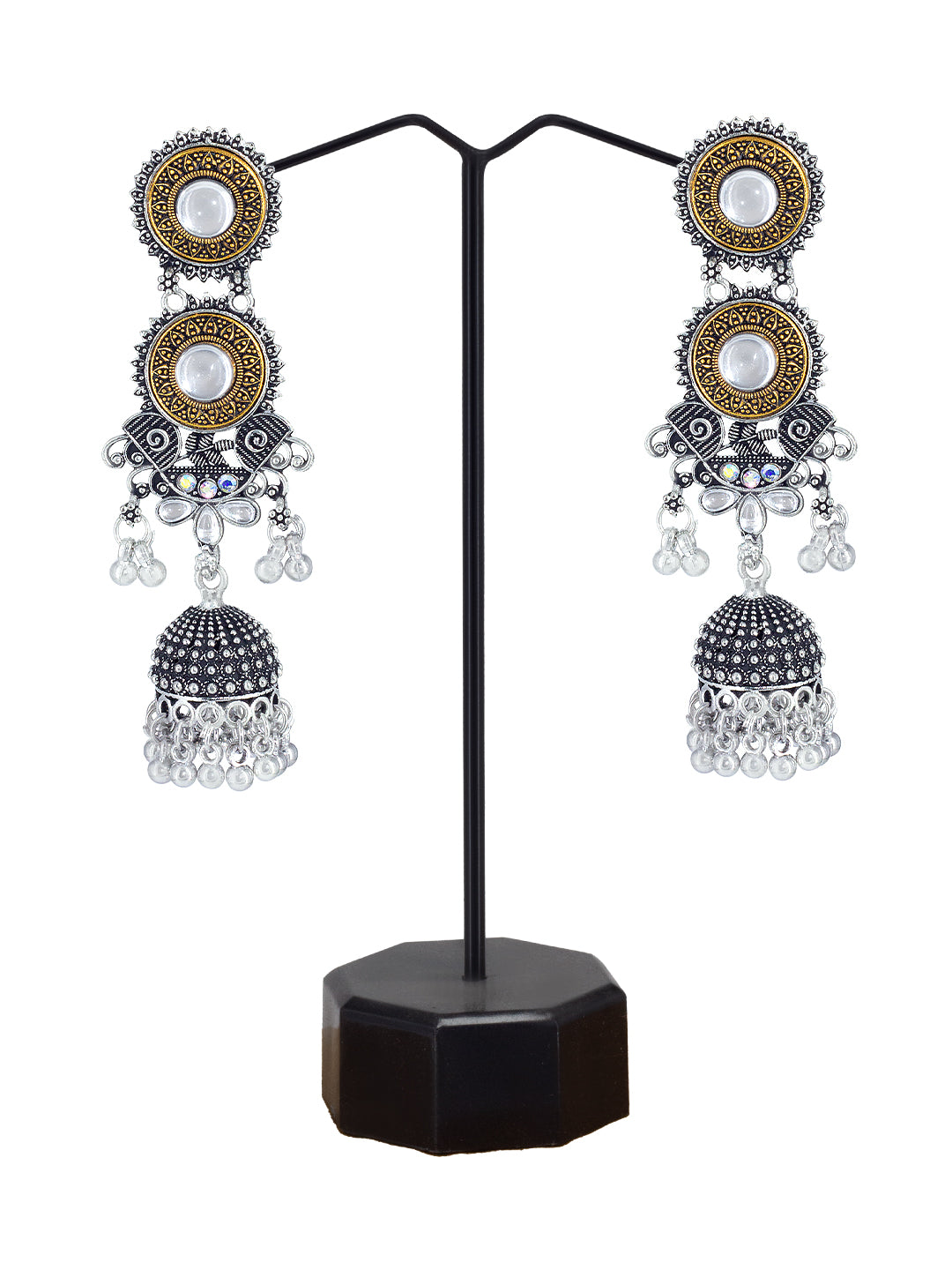 Dual Tone Gold & Long Jhumki Earrings