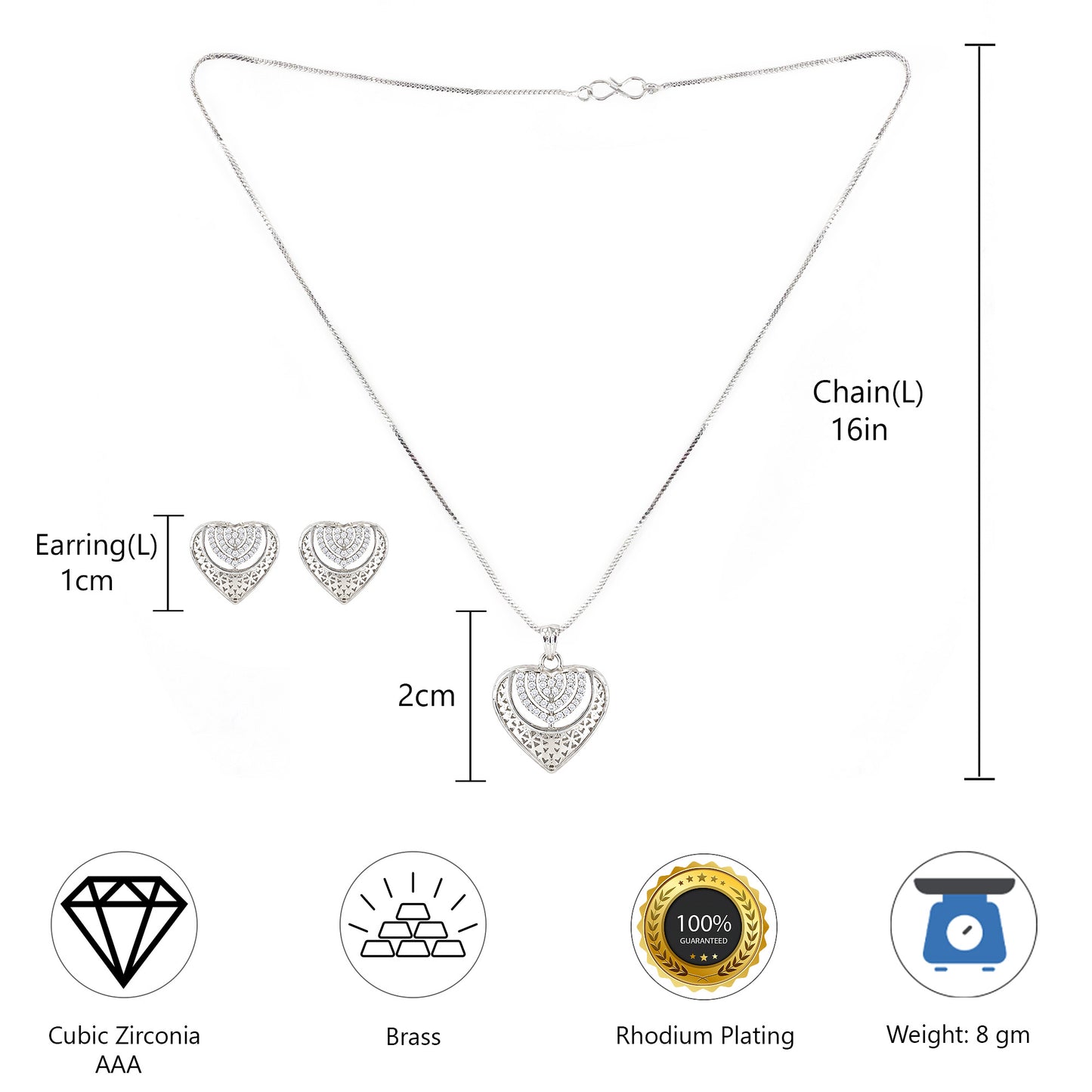 Silver Plated AD Heart Pendant Set for Women