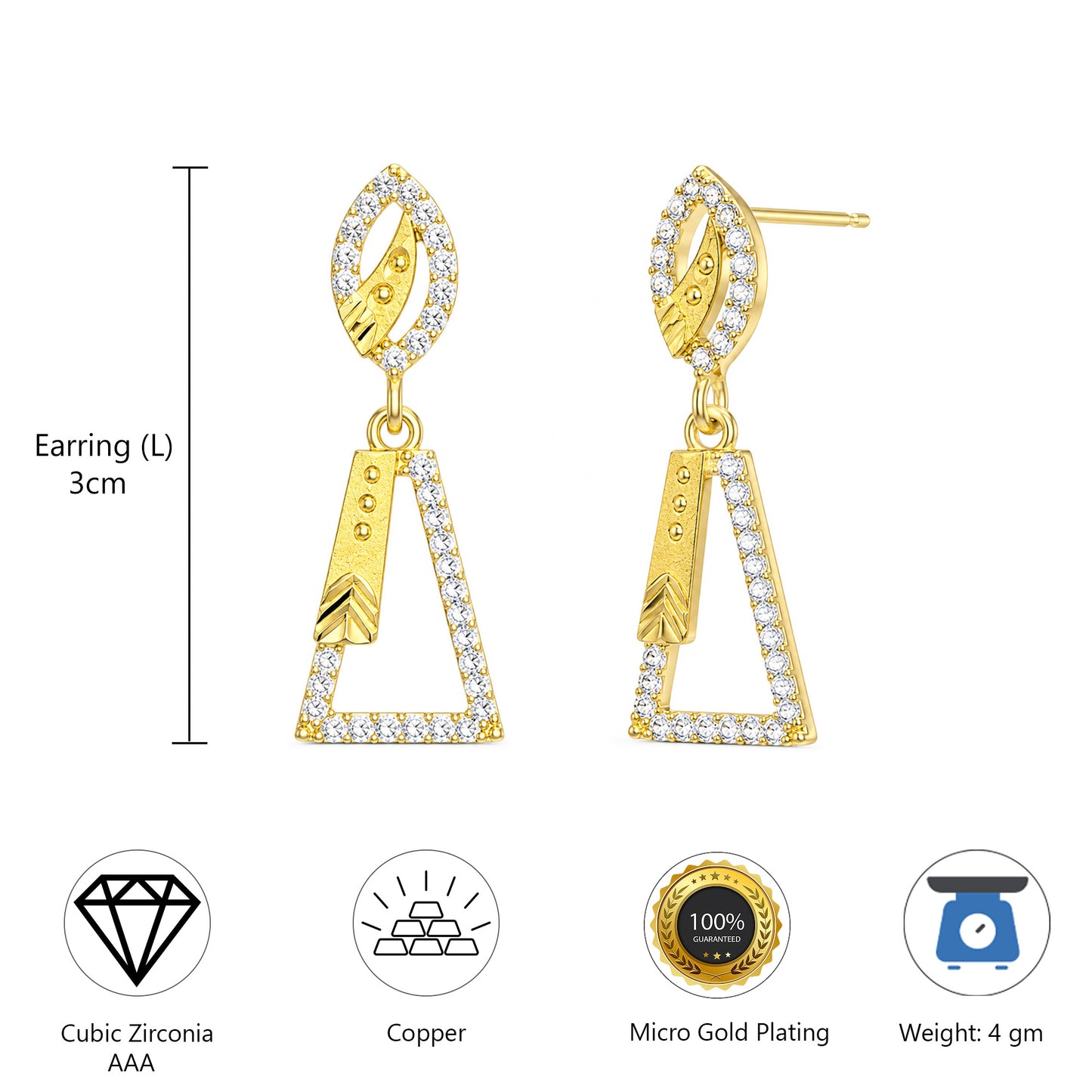 Micro Gold Plated AD Drop Earrings for Women