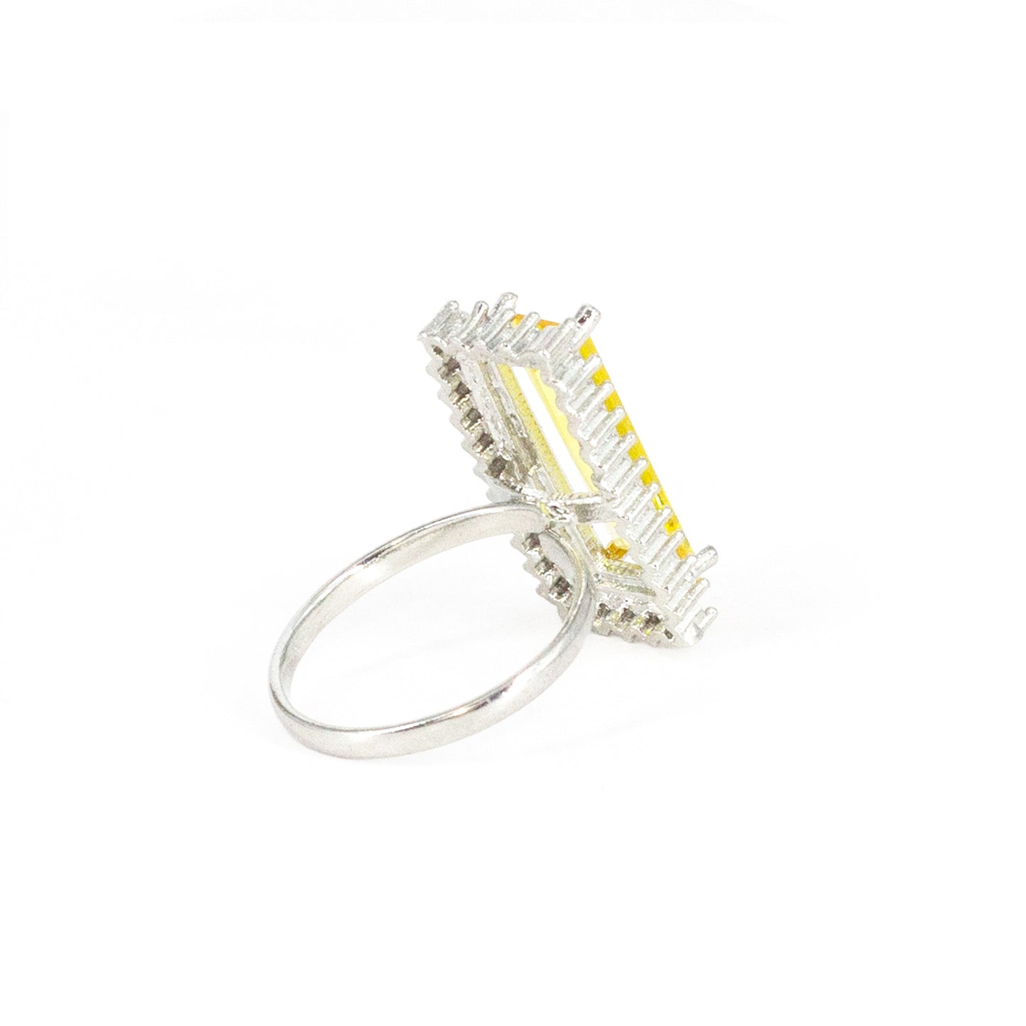 Silver Plated Yellow AD Finger Ring for Women