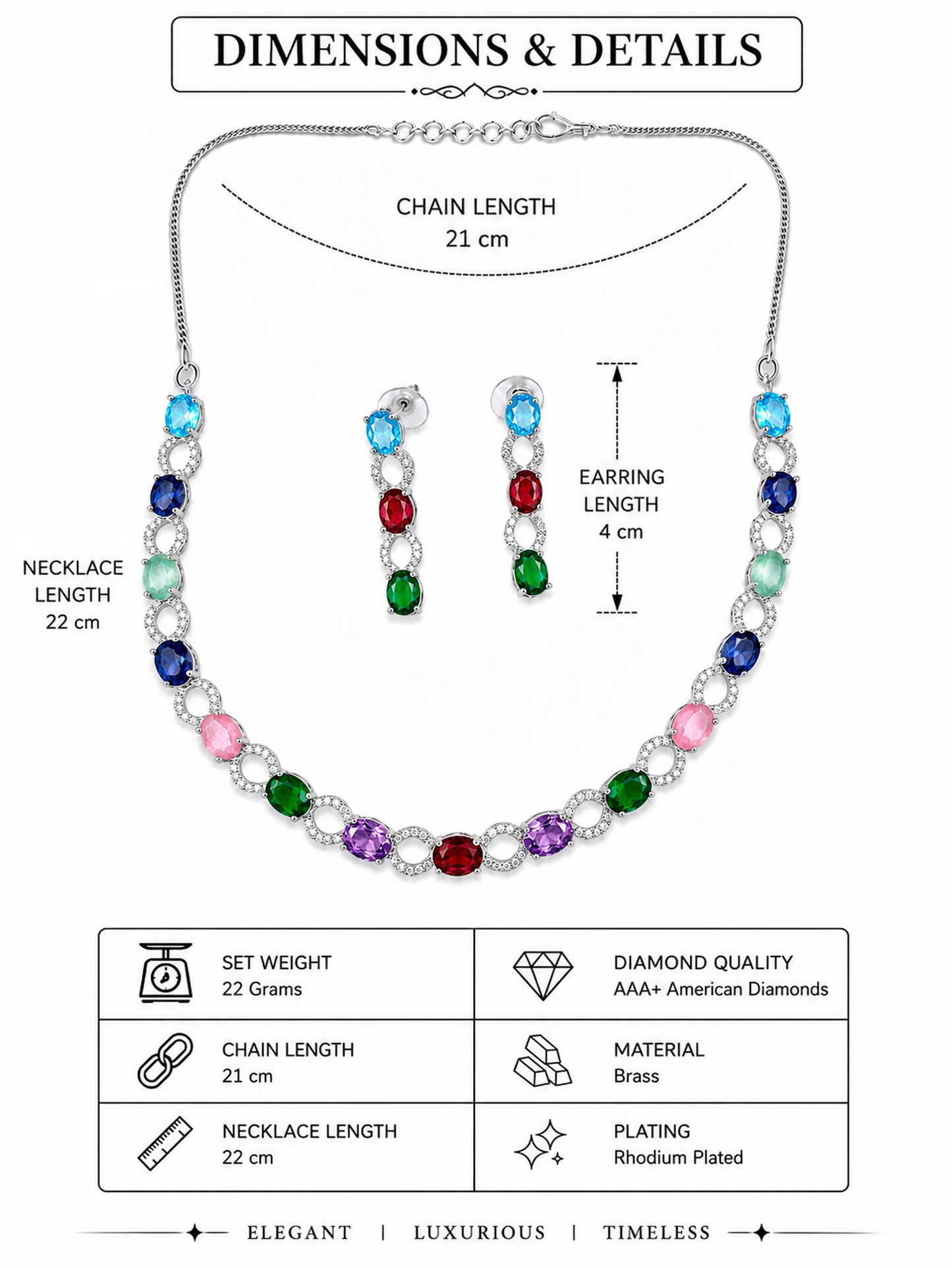 Silver Plated Multi Colour AD Choker Set for Women