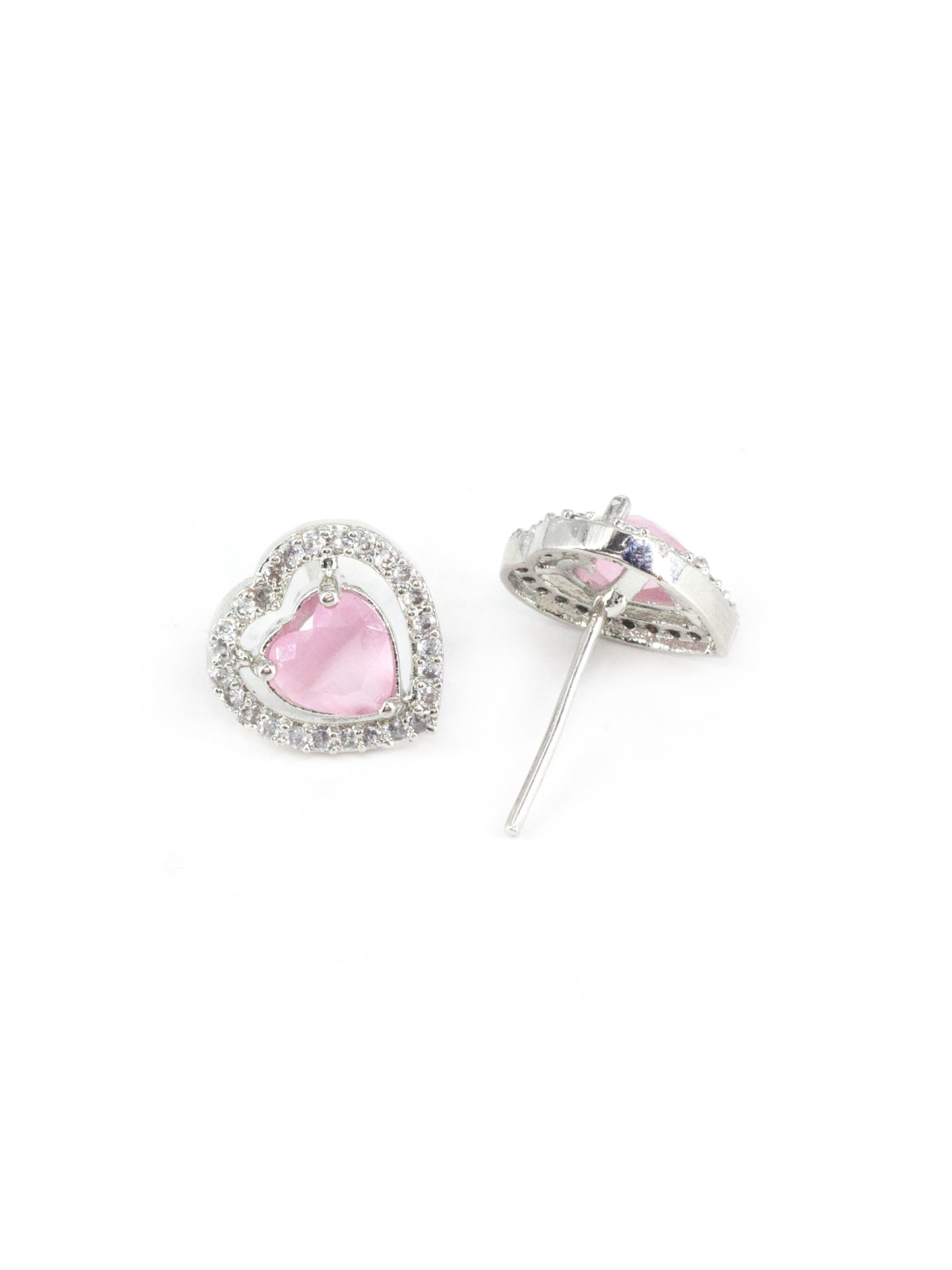 Silver Plated Pink AD Heart Stud Earrings for women