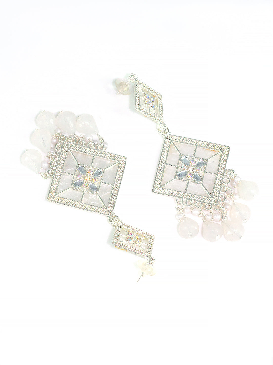 Floral Marble Finish Drop Earrings
