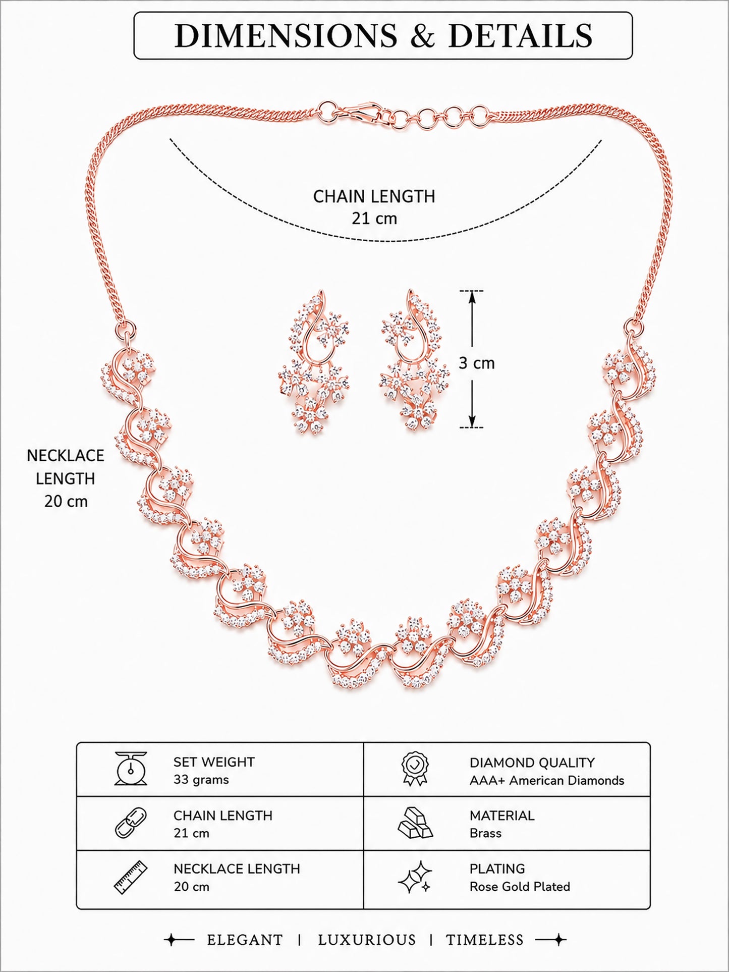 Rose Gold Plated AD Floral Jewellery Set for Women