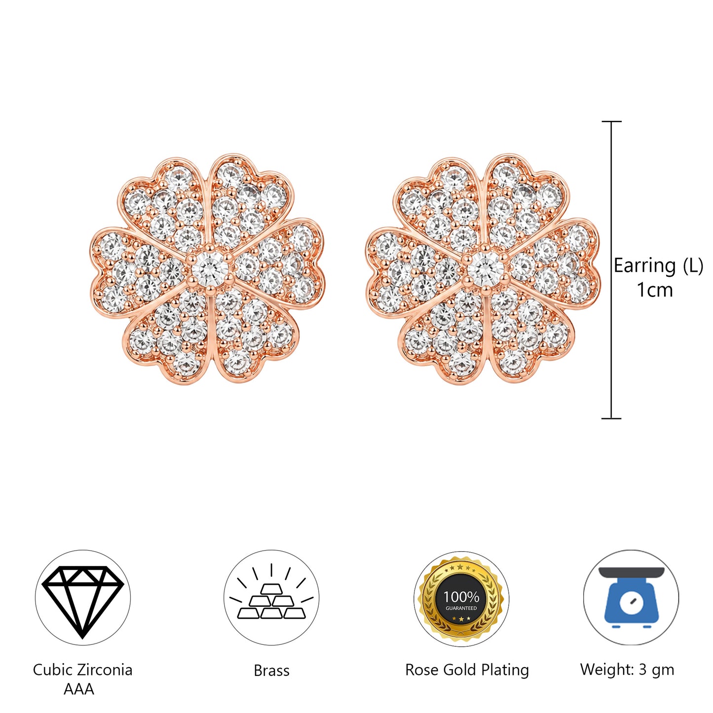 Rose Gold Plated AD Floral Studs for Women