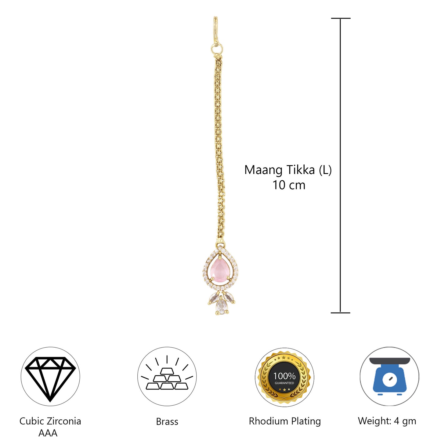 Gold Plated Pink AD Maang Tikka for Women