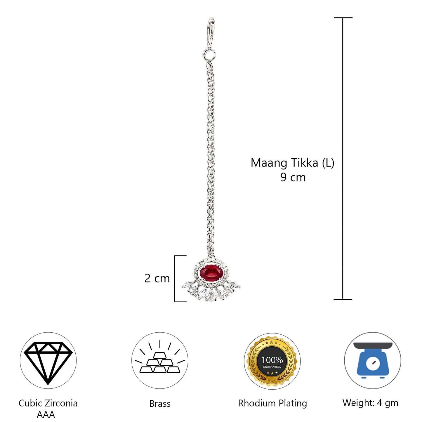 Silver Plated Red AD Maang Tikka for Women