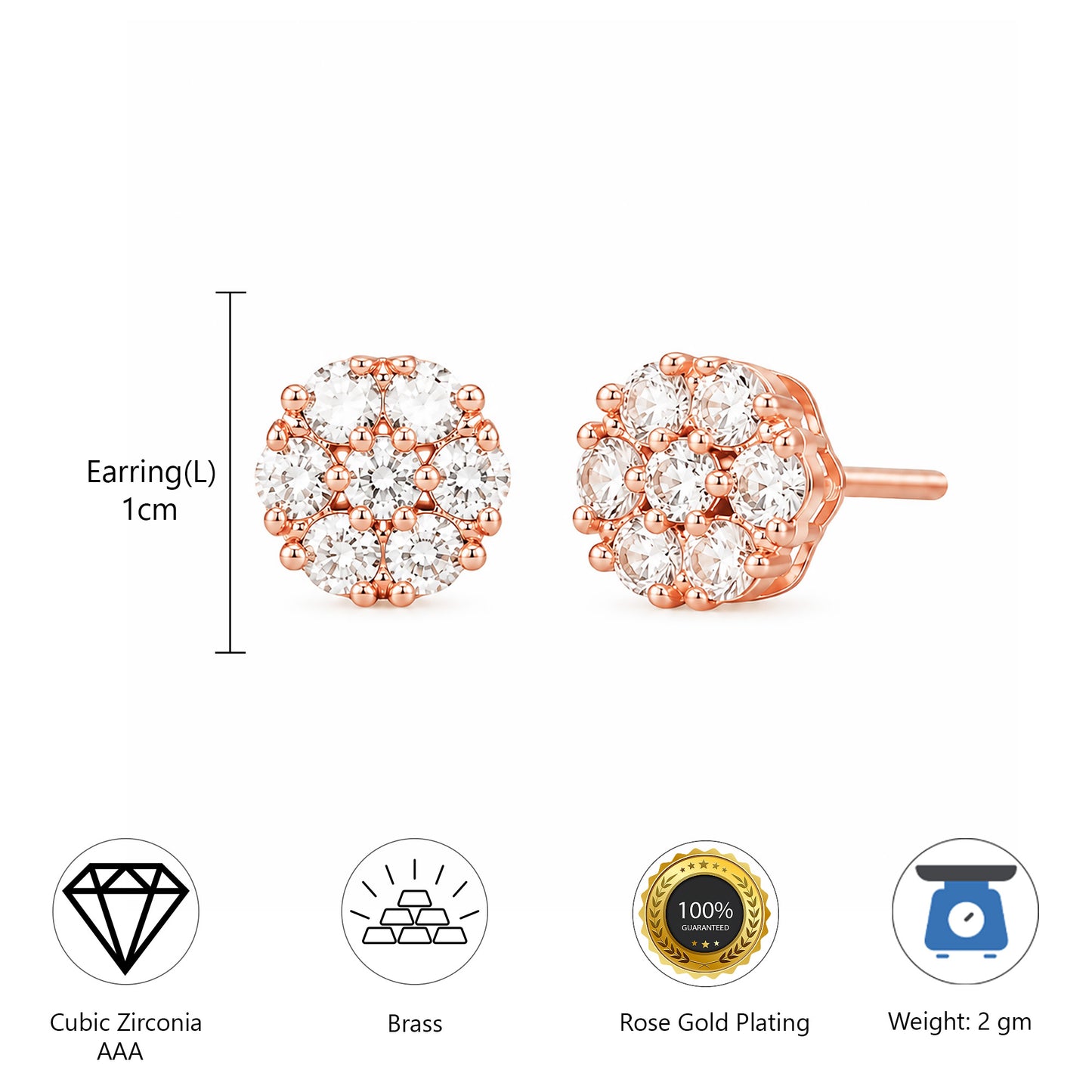 Rose Gold Plated AD Studs Earrings for Women