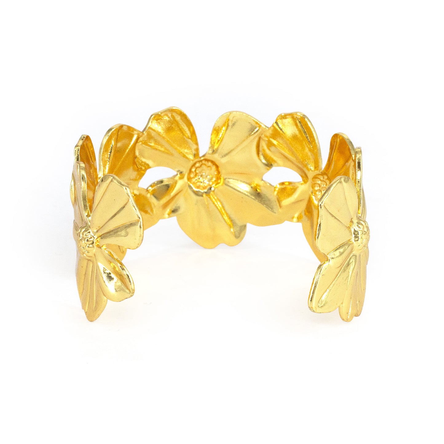 Gold Plated Floral Adjustable Cuff Bracelet for Women