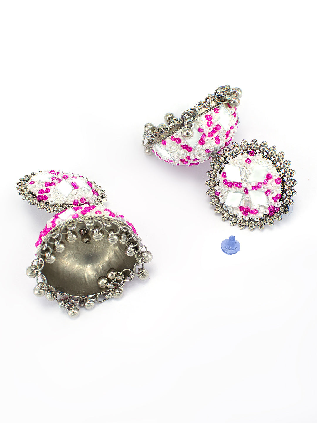 Pink Beads Drop Jhumka Earrings