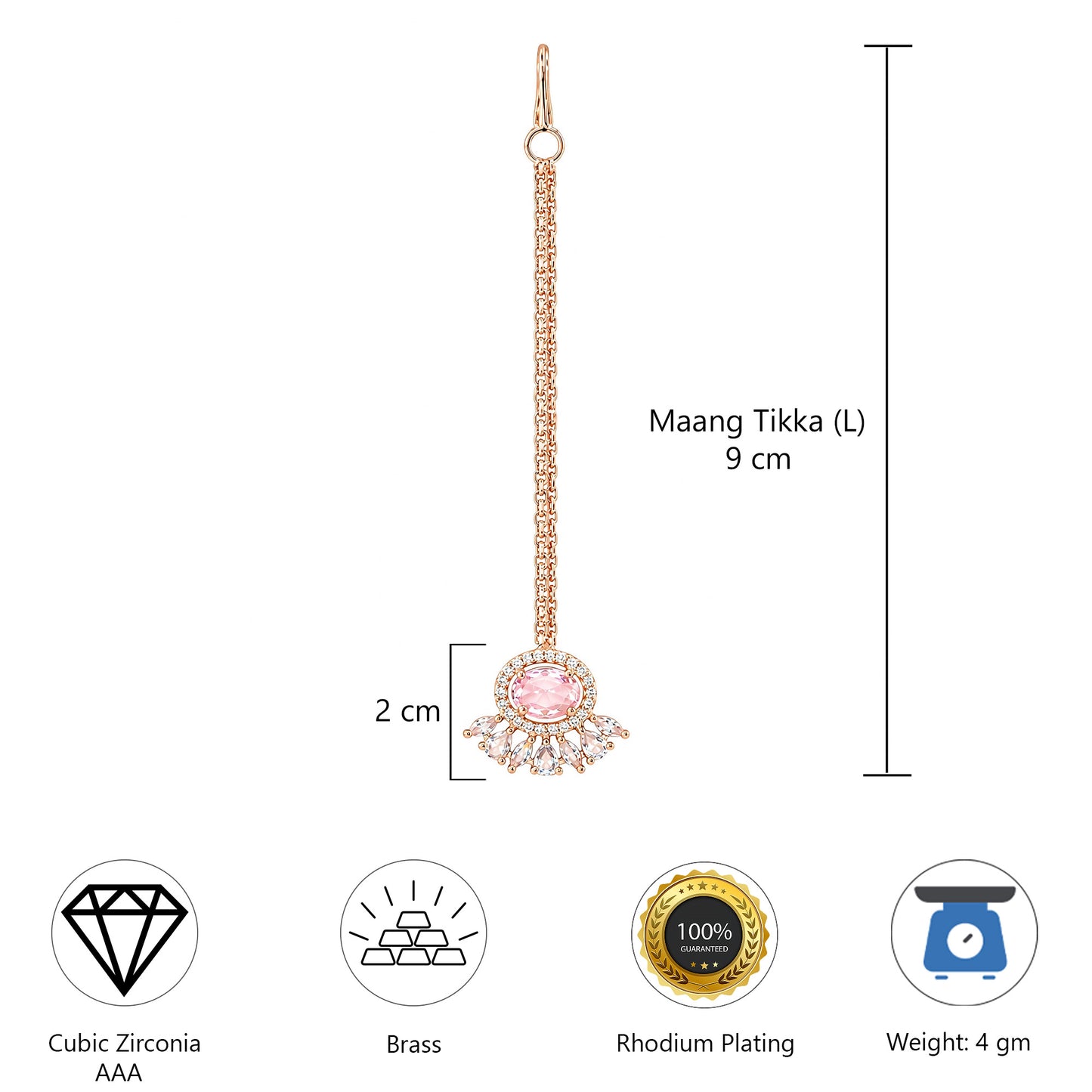 Rose Gold Plated Pink AD Maang Tikka for women
