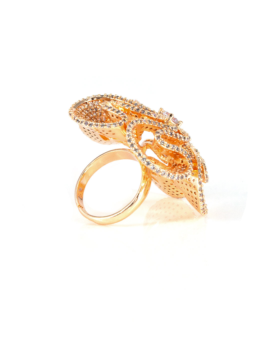 Rose Gold Plated AD Floral Cocktail Adjustable Ring