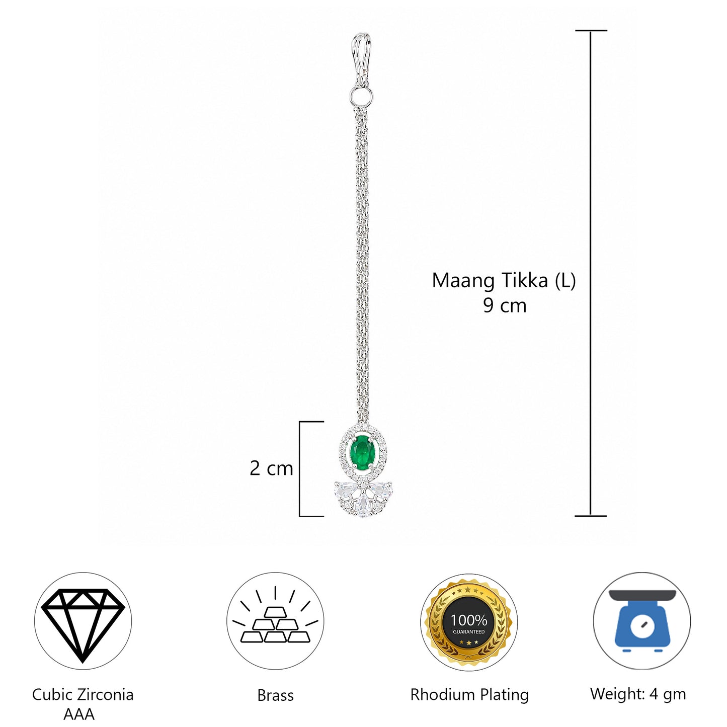 Silver Plated Green AD Maang Tikka for Women