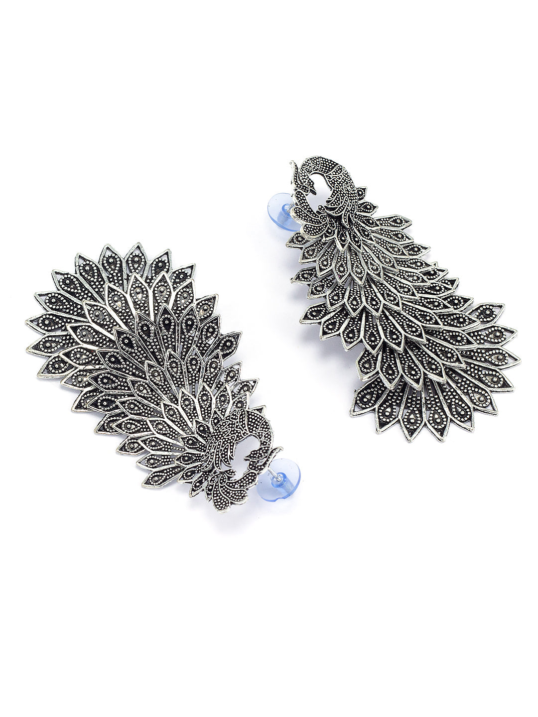 Silver Oxidised Peacock Jhumka Earrings