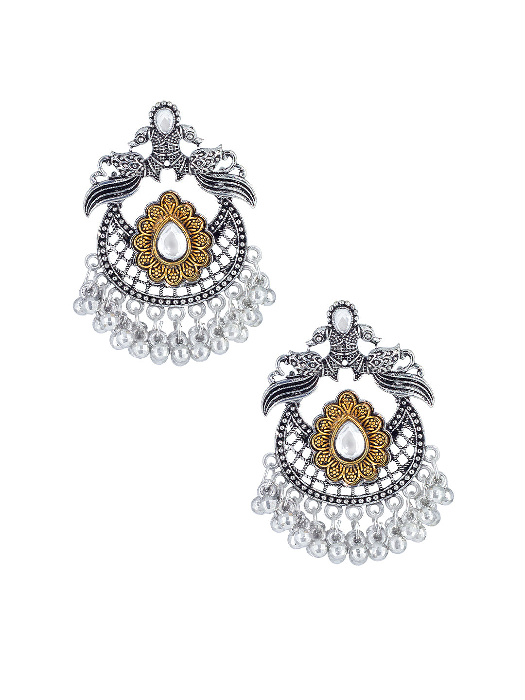 Dual-Tone Peacock Design Chandbaali Earrings