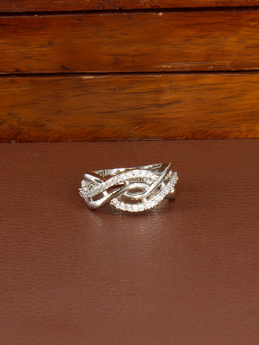 Silver Twisted Band AD Ring – Premium Sparkle Design