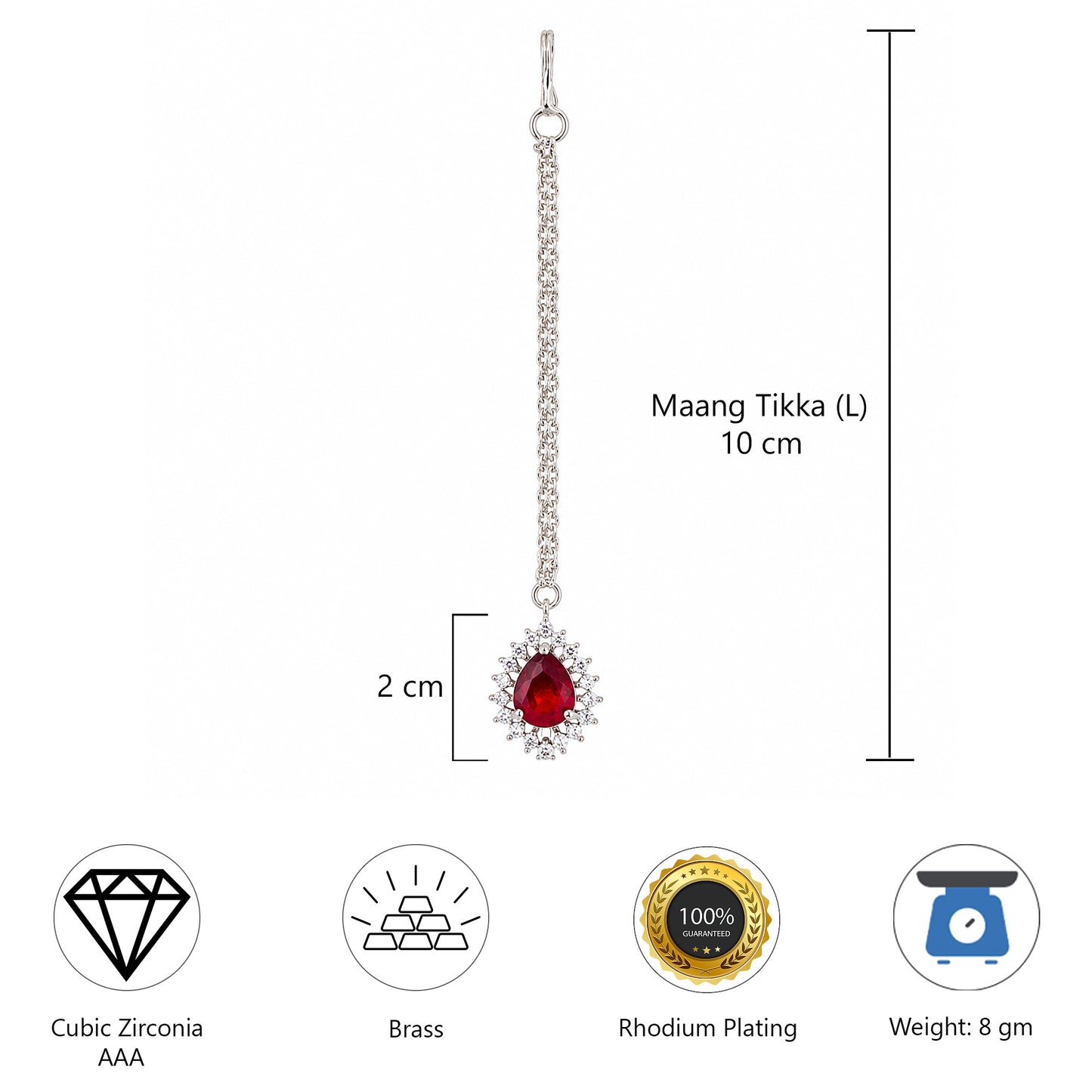 Silver Plated Red AD Maang Tikka for Women