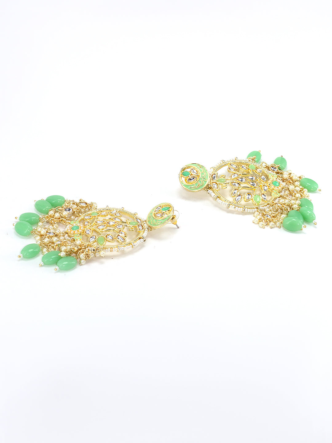 Gold Plated Artificial Stones & Beads Studded Drop Earrings
