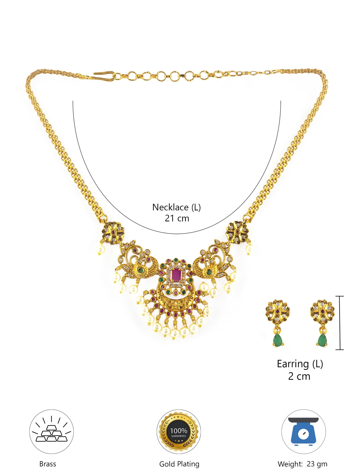 Gold Plated AD Temple Jewellery Set for Women