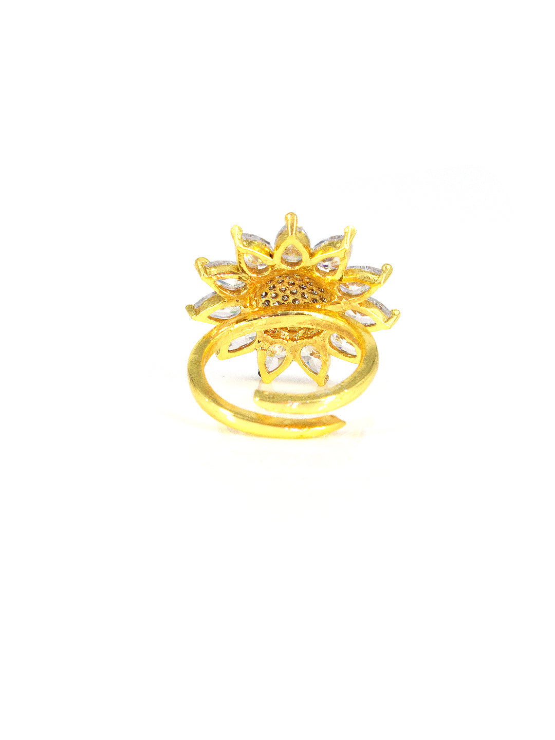 Gold Floral Premium AD Adjustable Ring – Sparkle Center Design for Women
