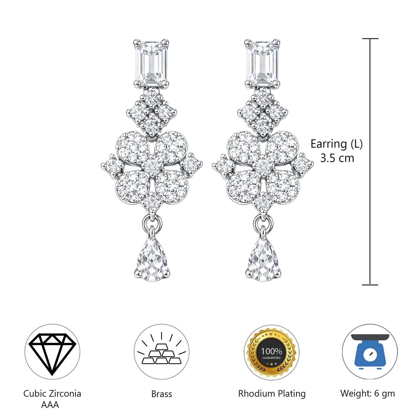 Silver Plated White AD Designer Earrings for Women