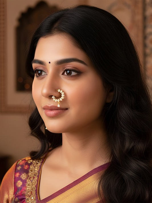 Gold Plated AD Bridal Non-piercing Nose Ring for Women