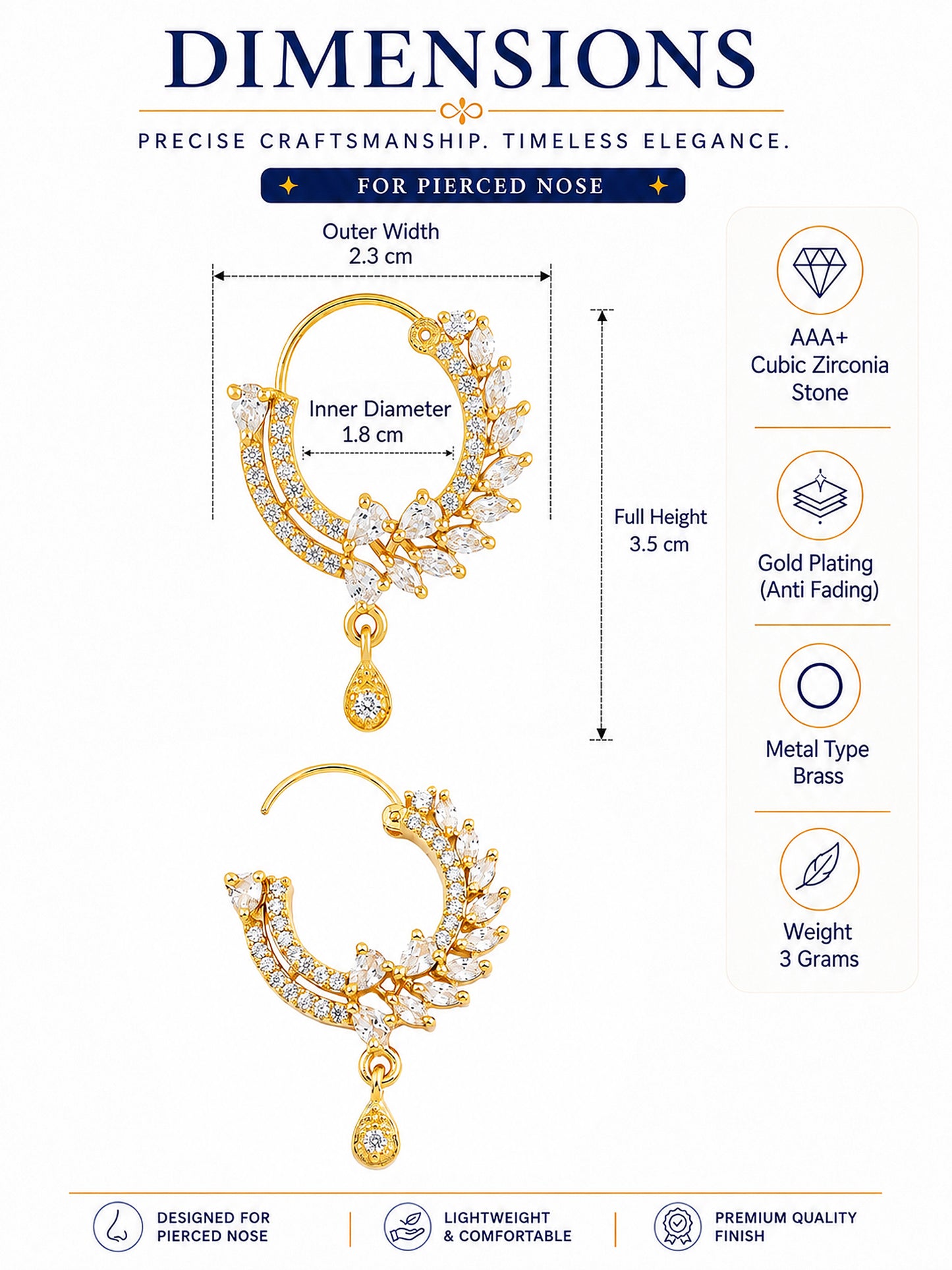 Gold Plated AD Floral Nosering for Women