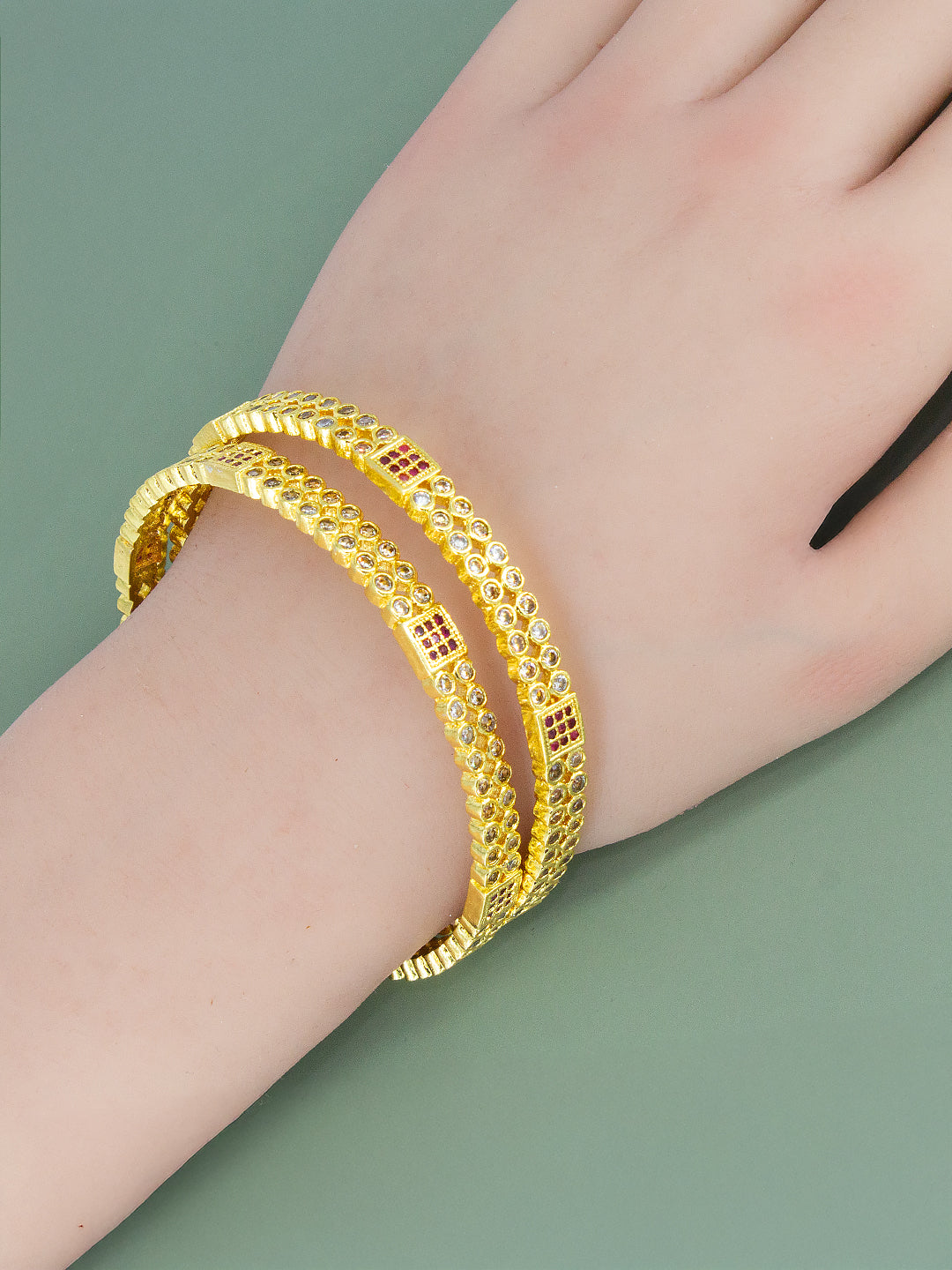 Set Of 2 Gold-Plated American Diamond Studded Bangles