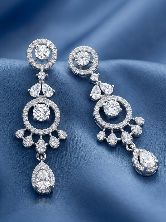 Silver Plated White AD Designer Earrings for Women