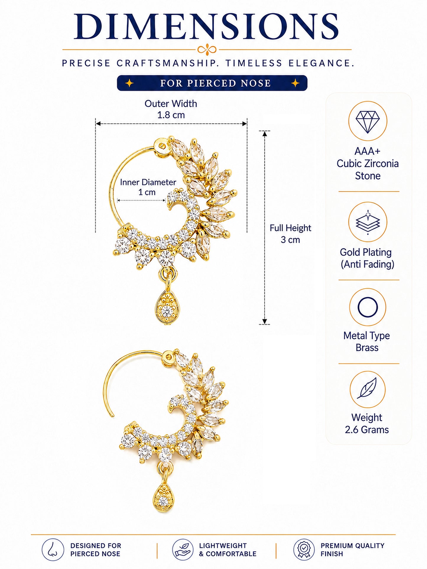 Gold Plated AD Peacock Nosering for Women