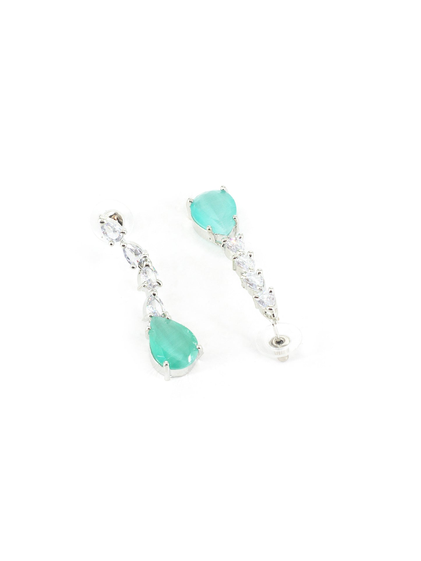 Silver Plated Mint Green AD Jewellery Set for Women