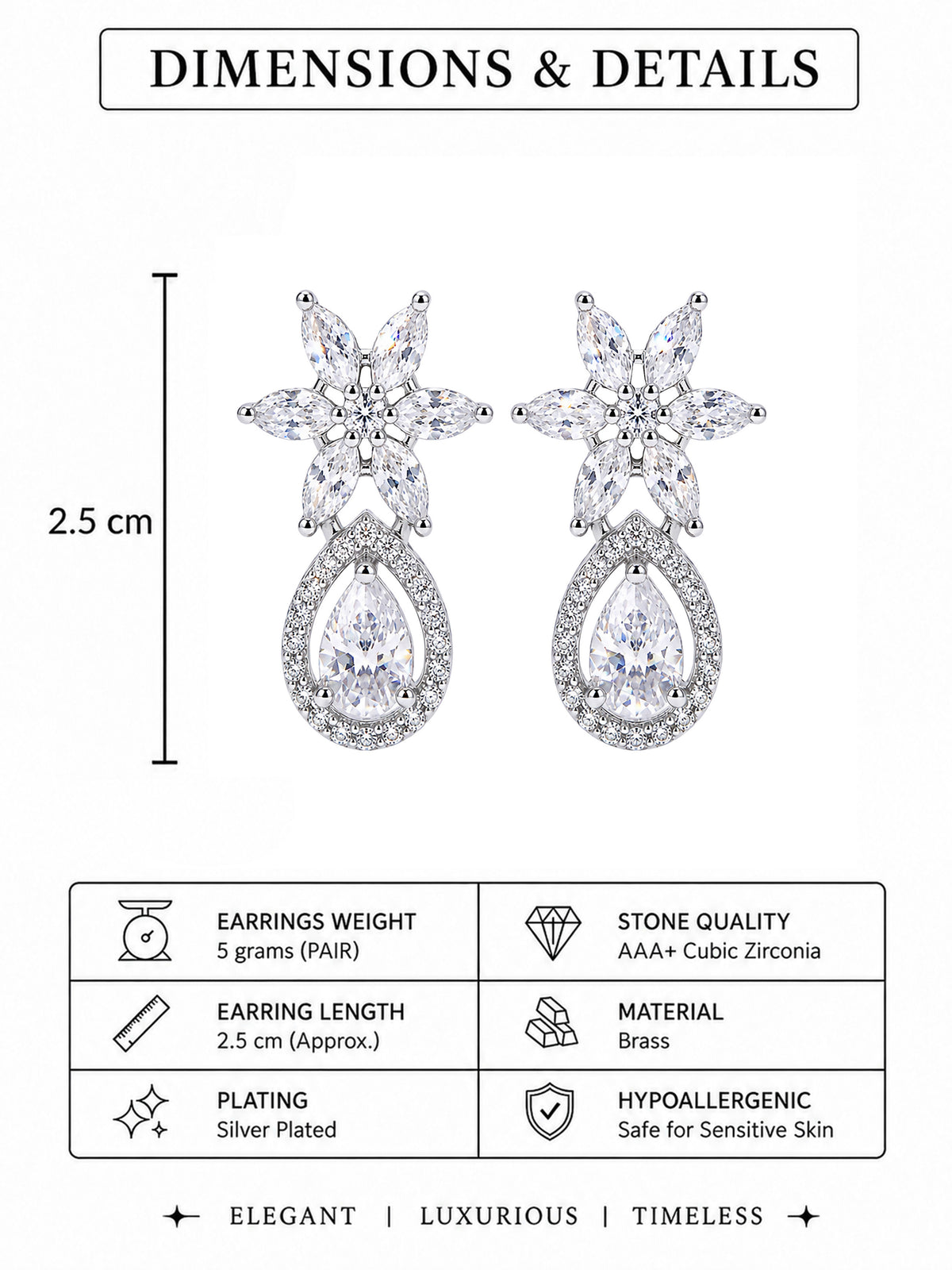Rhodium Plated AD Earrings for Women