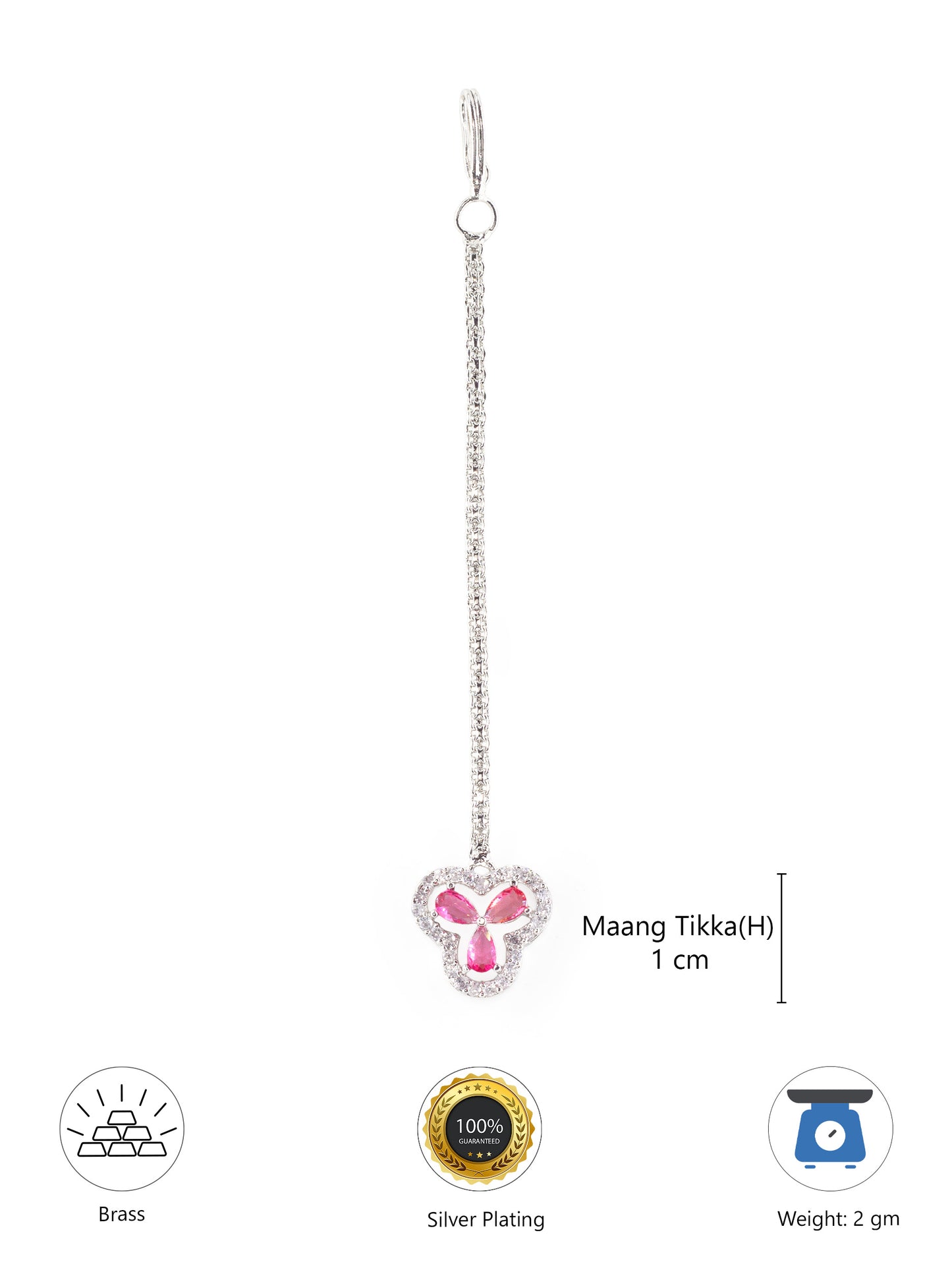 Silver Plated Pink AD Maang Tikka for Women