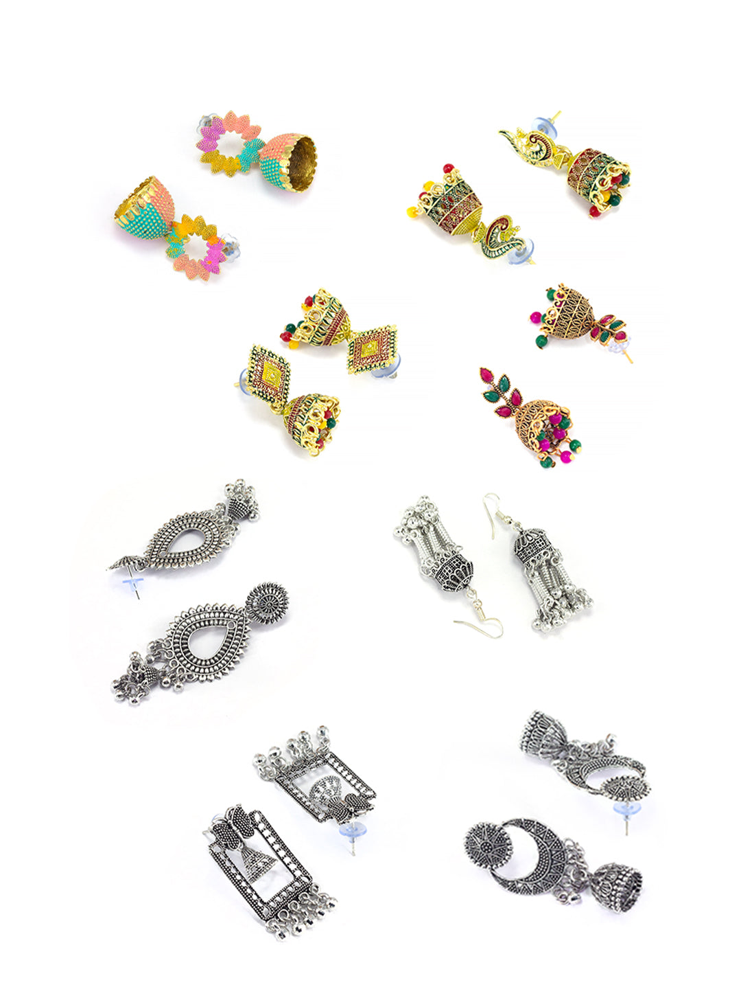 Pack of Eight Multicolour Jhumki & Drop Earrings