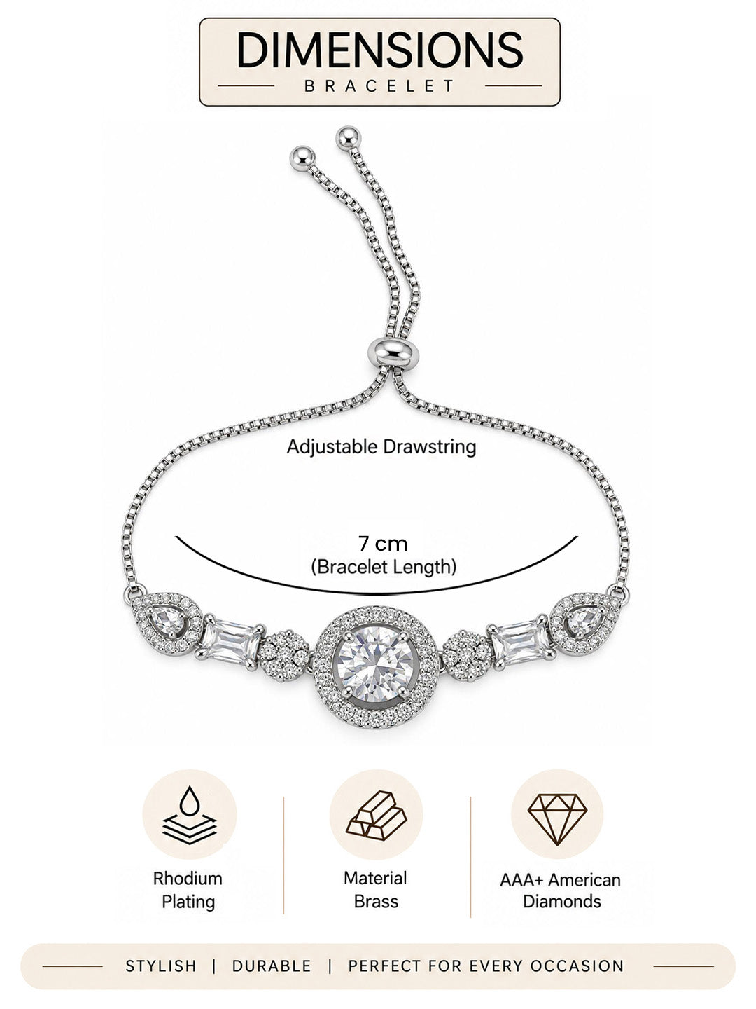 Rhodium Plated AD Adjustable Bracelet for Women