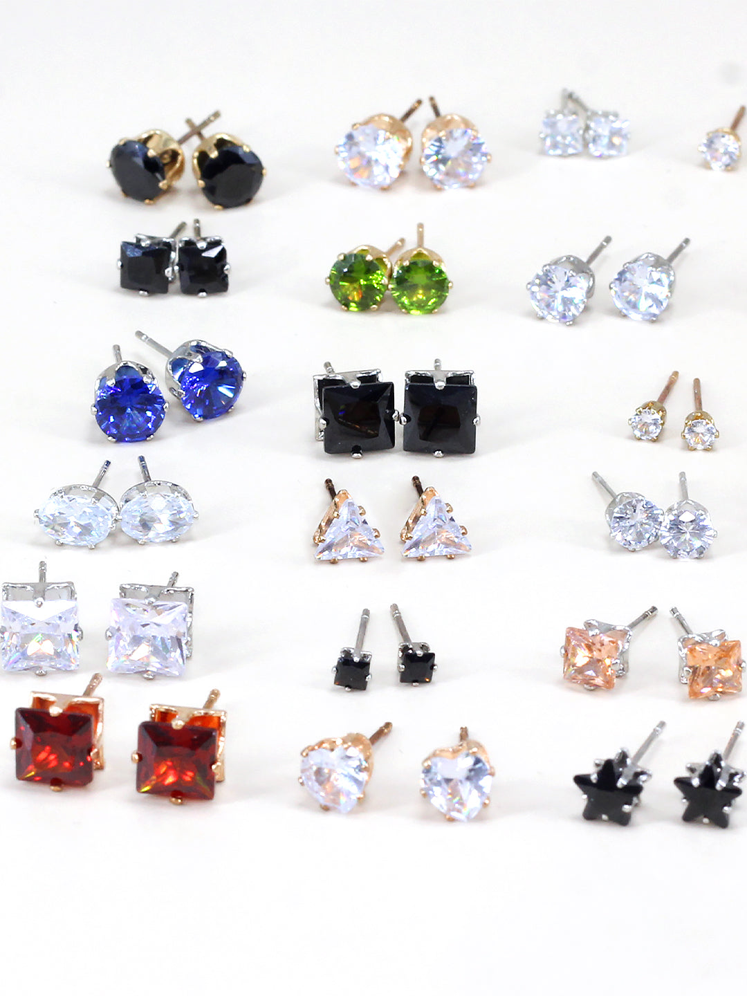 Pack of 26 Multicolour Geometric AD Stud Earrings