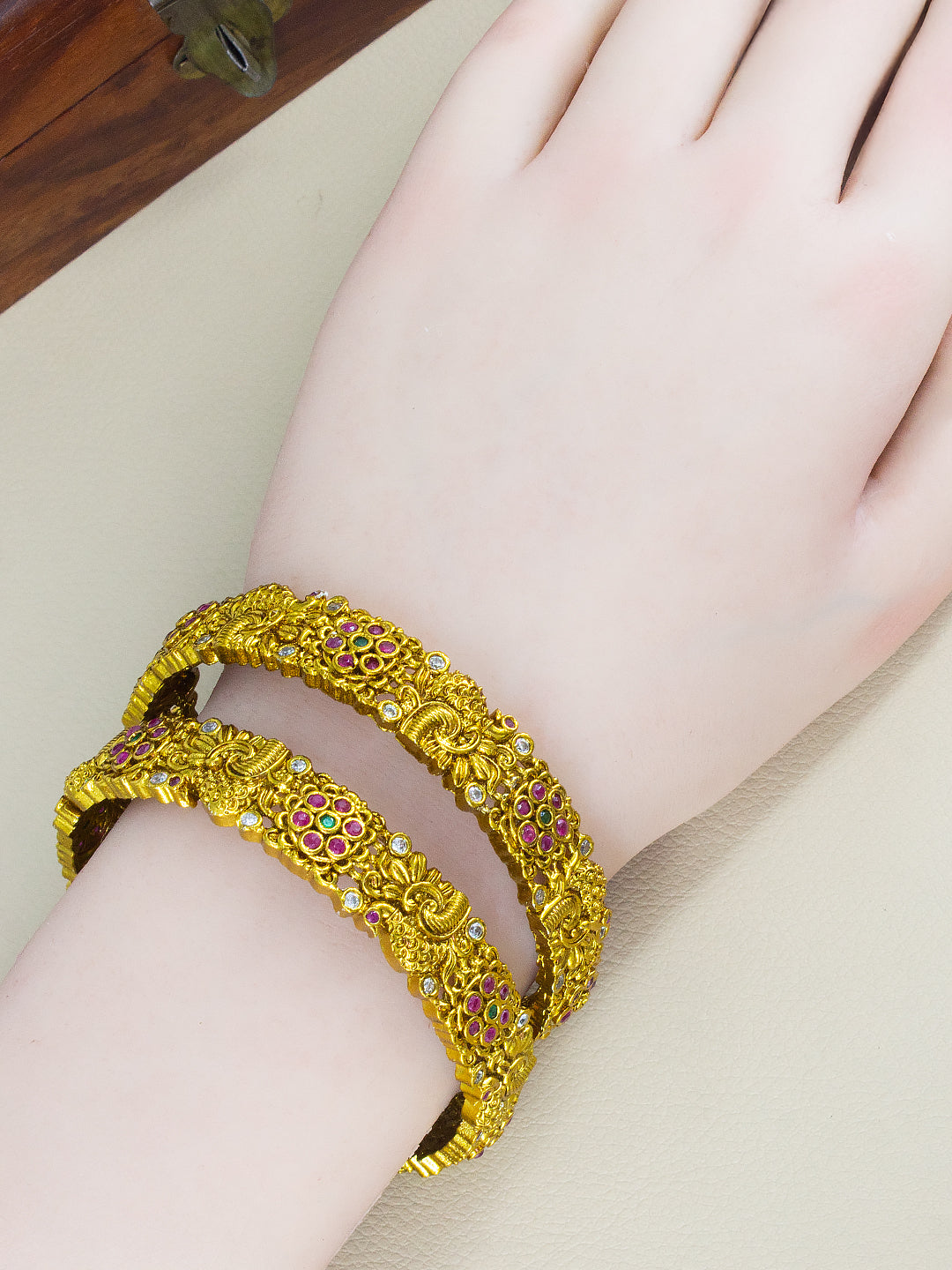 Set Of 2 Gold-Plated American Diamond Studded Bangles