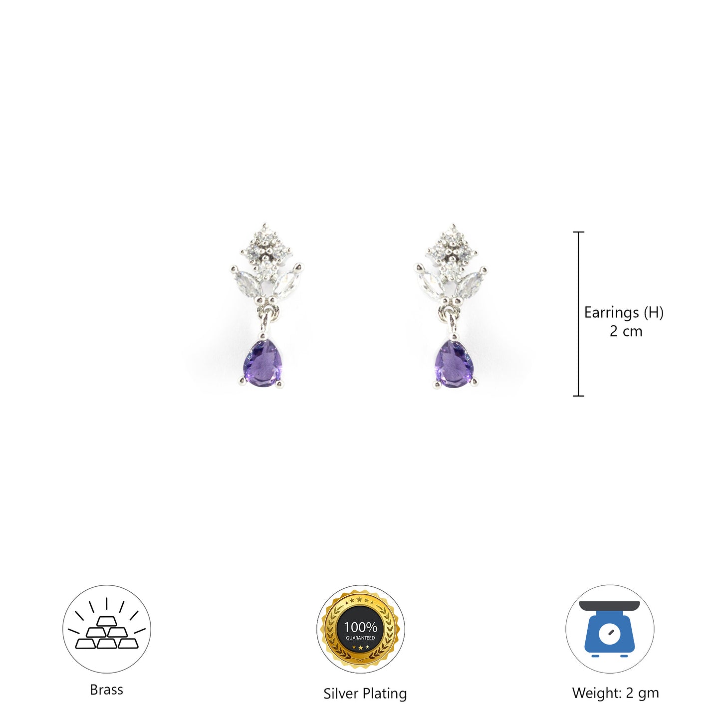 Silver Plated Purple Drop Earrings for Women