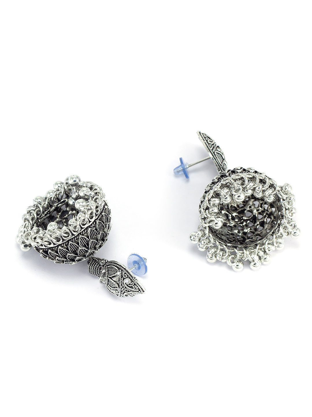 Silver-Oxidised Pack Of 3 Dome Shaped Oxidised Jhumkas