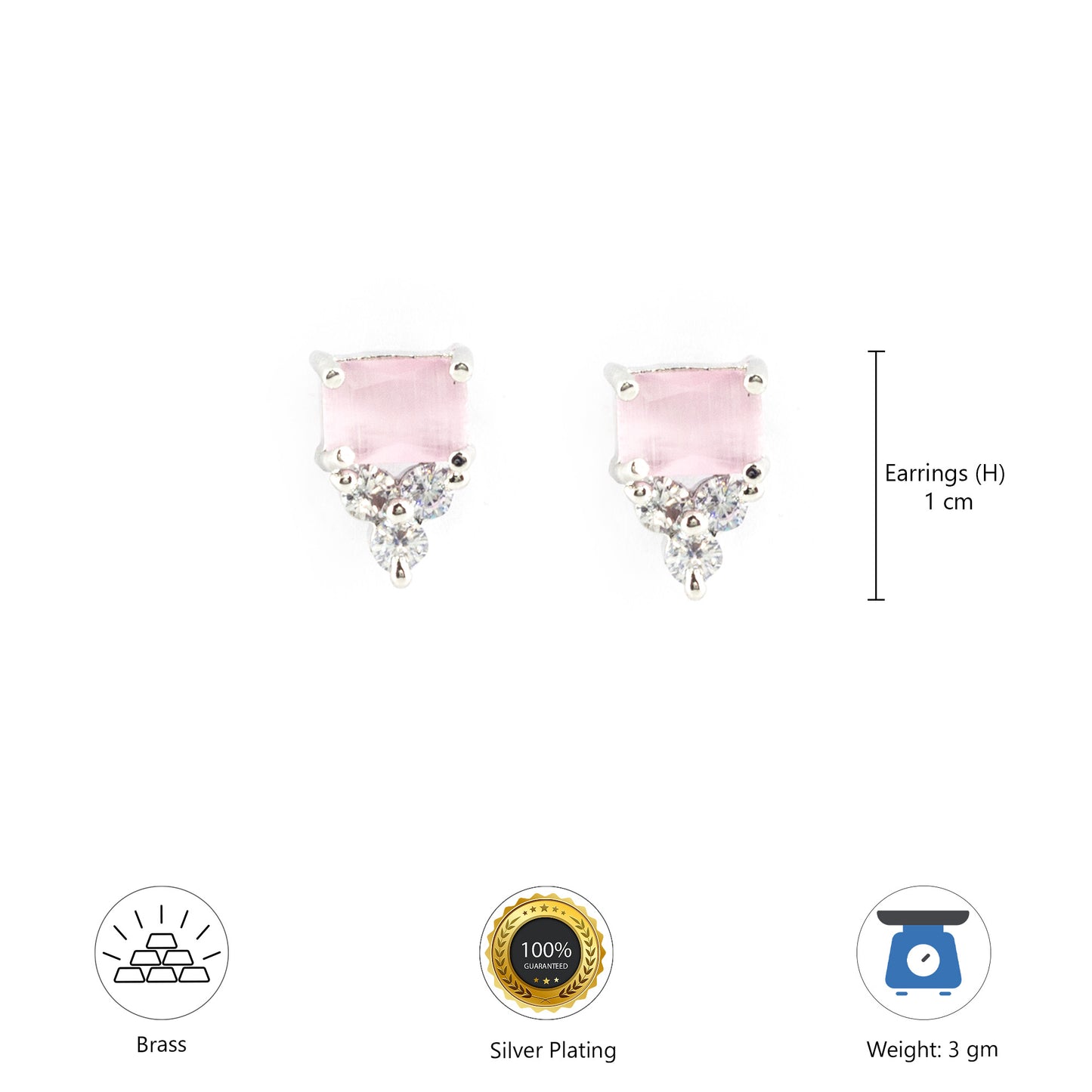 Rhodium Plated Pink AD Studs for Women