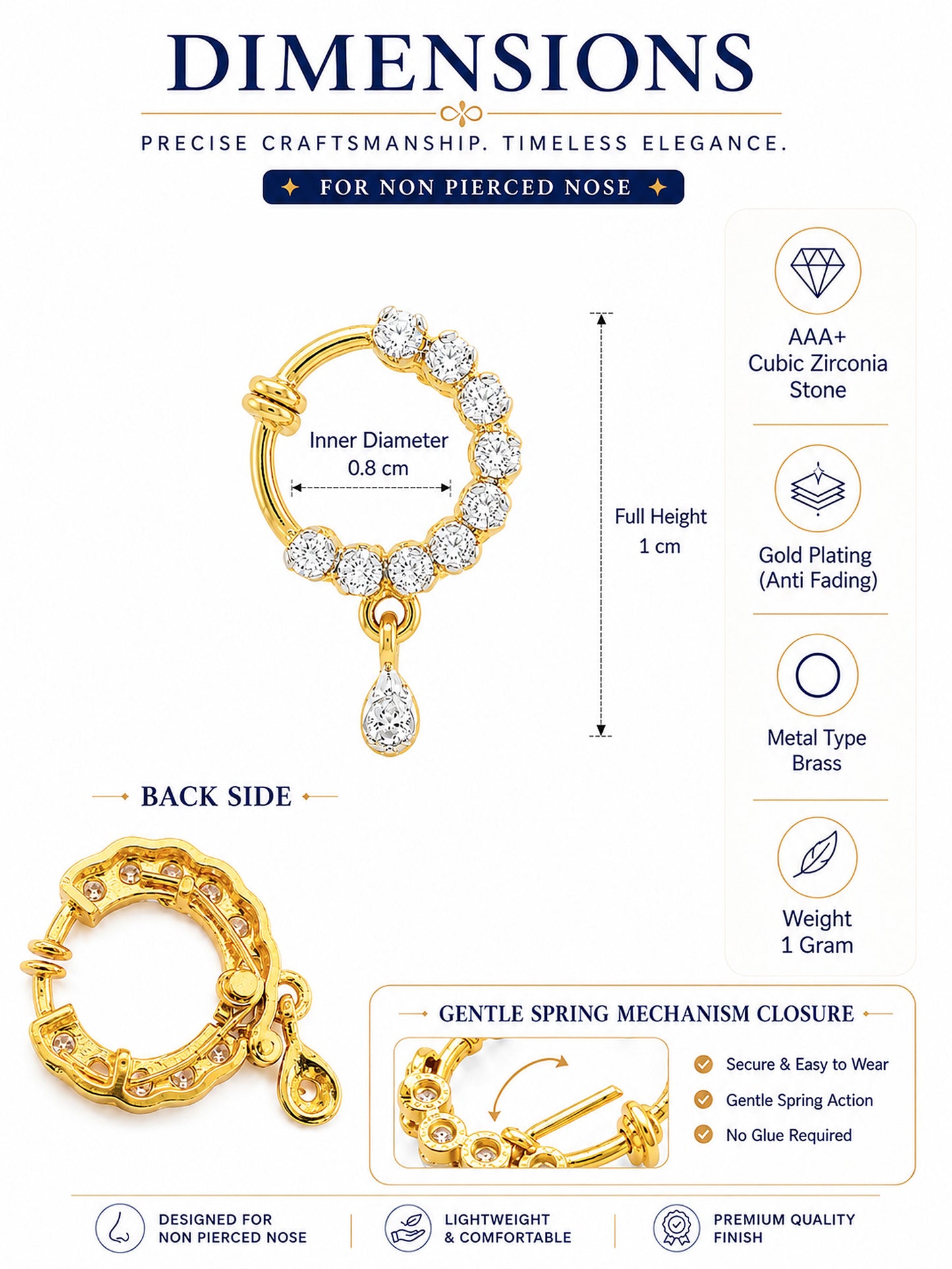 Gold Plated AD Small Nosering for Women